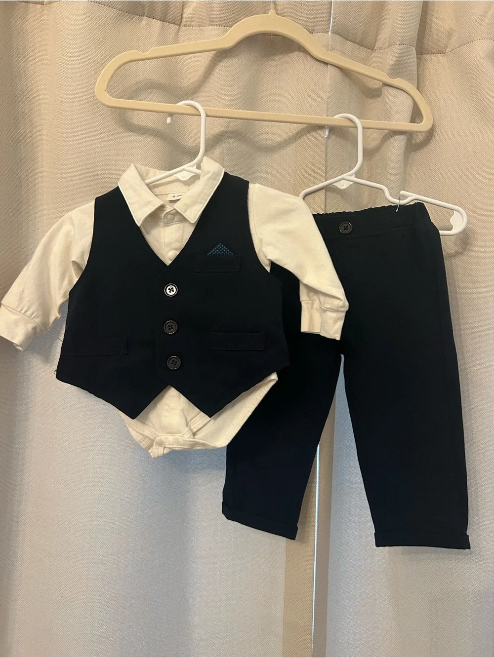 Baby Boys Navy Vest & Pants Set with White Shirt